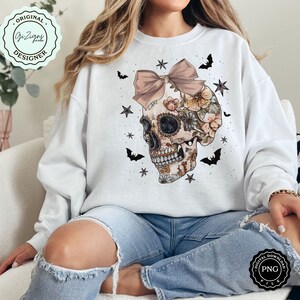 Trendig blommig Boho Halloween PNG Vintage Halloween PNG Dödskalle Clipart, Spooky Season Skelett PNG Gothic Horror Sublimation Design Collage bild 4