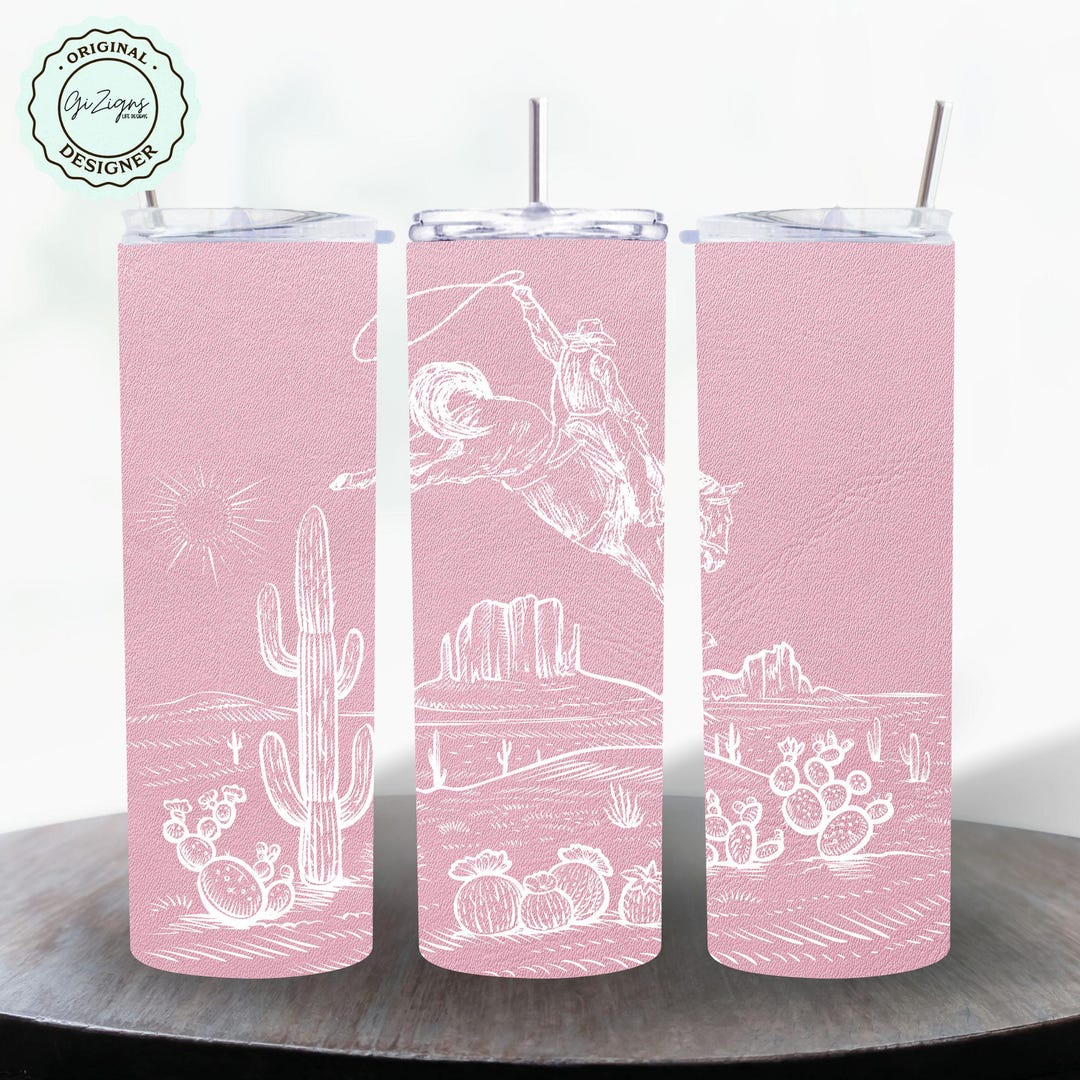 Pink Coastal Cowgirl Tumbler Wrap PNG Country Western Mug Wrap, Leather ...