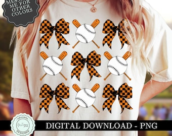Baseball png, Baseball Bow png, Coquette Sports Bow PNG, Orange and Black Sport Clipart, Baseball Team Colors Sublimation Shirt Design