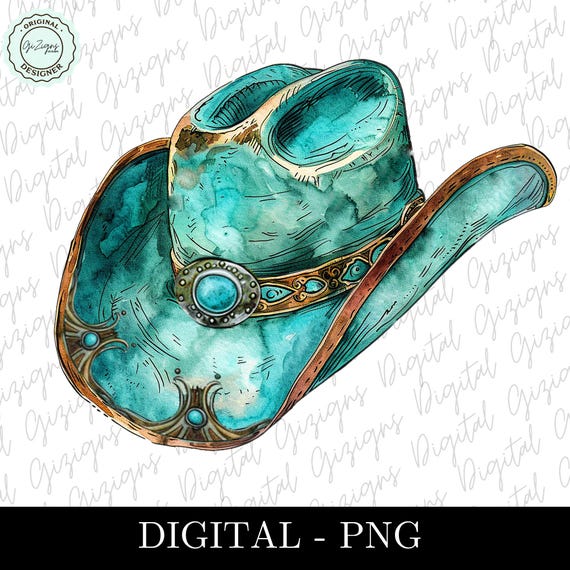 Turquoise Cowgirl Hat PNG, Country Western Cowboy Hat PNG Clipart, Sublimation DTF png, Rodeo Designs png, Country Girl Wild West png Texas