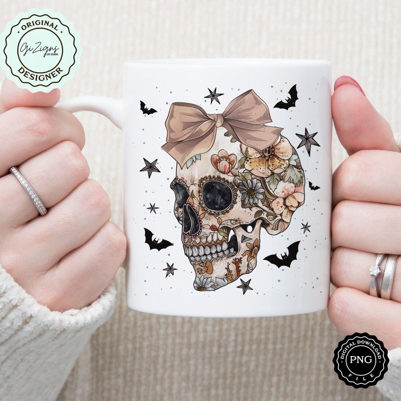 Trendig blommig Boho Halloween PNG Vintage Halloween PNG Dödskalle Clipart, Spooky Season Skelett PNG Gothic Horror Sublimation Design Collage bild 8
