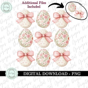 Osterei png Clipart, rosa Schleife Kokette Ostern png, Aquarell Ostereier Sublimation Collage Ostereier Shirt Design, Ostern Clipart