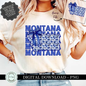 Montana PNG-clipart, Coquette Blue Bow PNG, Montana Toile PNG, Grandmillenial Bow State Design png, chinoiserie-shirtsublimatie, chinoiserie-shirt png