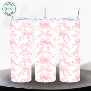 Coquette Bow Pink Toile Tumbler Wrap 20 oz Tumbler Wrap PNG, Rosa Vintage Floral Feminino Rosas e Laços Rosa Soft Girl Shabby Chic Chinoiserie