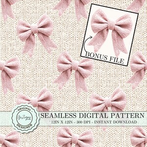 Chunky Knit Pink Coquette Bow Nahtloses Muster PNG, gestrickte Rosa Schleife Digitales Papier, Tapete, Scrapbook-Papier, Retro Shabby Chic Design png