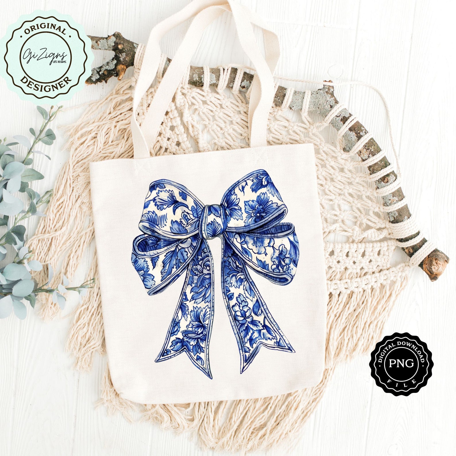 Trendy Blue Floral Bow Coquette PNG Clipart, Blue Chinoiserie Bow Blue ...