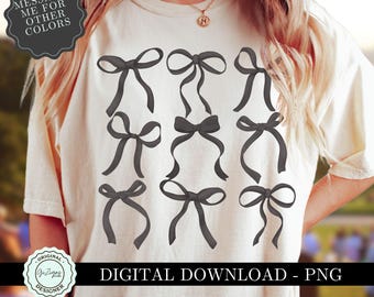 Trendy Black Bow PNG, Dark Coquette Bows PNG, Girly Bow Sublimation Coquette PNG ClipArt Collage Preppy Girly Digital Download Shirt Design
