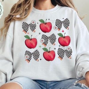 Retro Cute Back to School Apple Coquette PNG ClipArt Collage Checkerboard Pencil Bow png School Teacher png Sublimination Design DTF