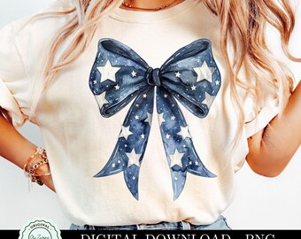 Patriotic Bow png, Blue Star Coquette Bow png, American Girl July 4 Bow PNG, USA American Flag png,  America Girly Star Bow png Flag Day png
