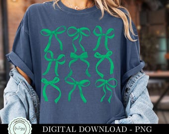 Lazo verde de moda PNG, Lazos rosas PNG, Sublimación de lazo femenino, Collage de imágenes prediseñadas de coqueta PNG, Diseño de camiseta con descarga digital preppy femenina