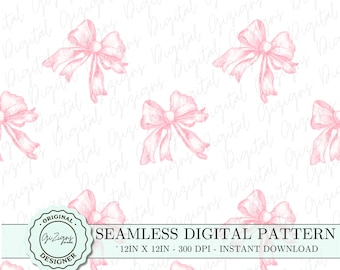 Coquette Pink Bow Seamless Pattern PNG SVG, Girly Coquette Bow Background Pattern, Digital Paper Wallpaper Scrapbook, Vector Pattern Design