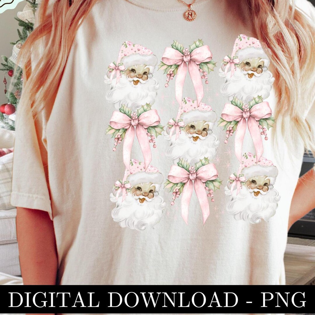 Coquette Pink Christmas Santa PNG, Vintage Christmas Coquette Bow PNG ...