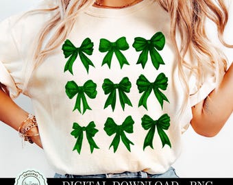 Trendy Green Bow Coquette PNG ClipArt Collage Coquette Bow PNG Green Ribbon Aesthetic Sublimination Instant Digital Download Design Clip Art