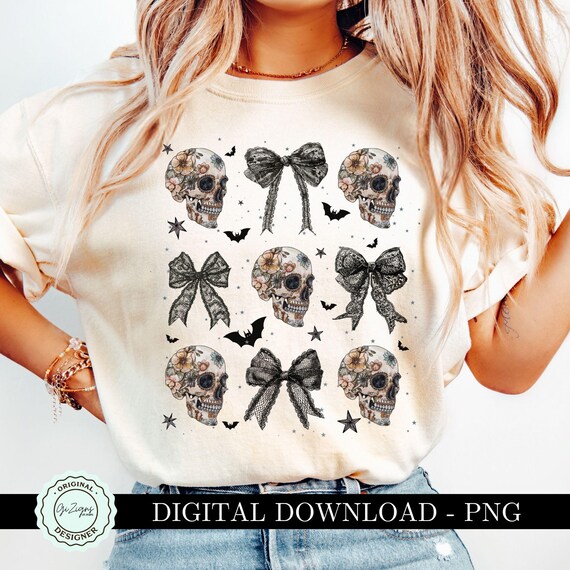 Dark Coquette Spooky png, Boho Skull Bow Halloween PNG, Vintage Halloween Skull Clipart Skeleton PNG Gothic Horror Sublimation Shirt Design