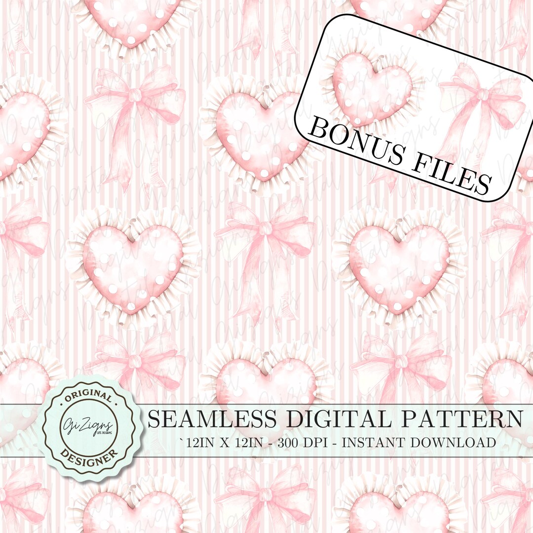 Valentines Day Seamless Pattern PNG Love Pink Heart PNG Pink Bow ...