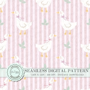 Goose Seamless Pattern PNG SVG, Cute Goose Patten,  Pink Silly Goose Repeat Pattern, Nursery Digital Wallpaper Paper, Cottagecore Duck