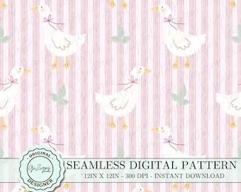 Goose Seamless Pattern PNG SVG, Cute Goose Patten,  Pink Silly Goose Repeat Pattern, Nursery Digital Wallpaper Paper, Cottagecore Duck