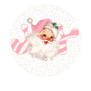 Pink retro santa with joy and dotted background