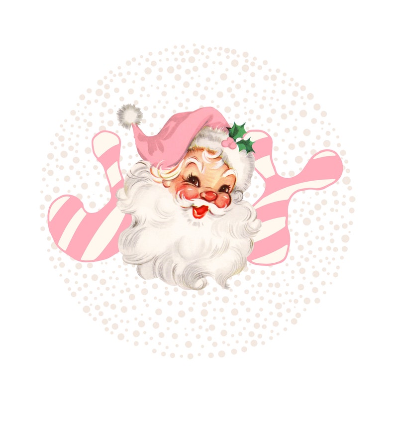 Pink retro santa with joy and dotted background