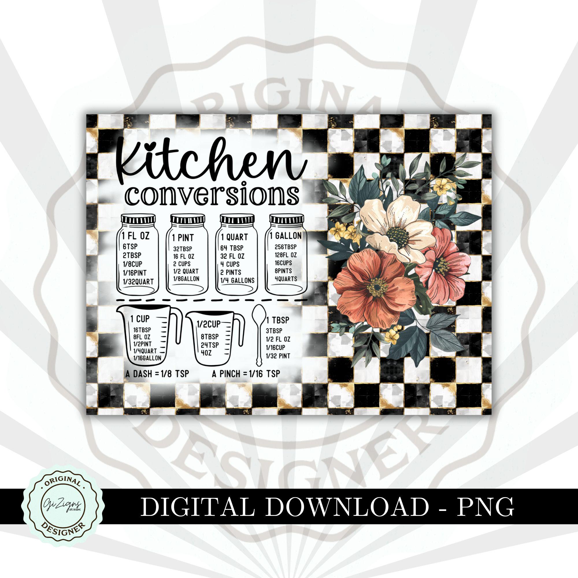 Kitchen Conversion Chart Glass Cutting Board PNG, Boho Check Flower Bread Board, Floral Cutting Board Sublimation Digital Download Clipart