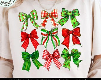 Weihnachten Schleife PNG Grün und Rot Kokette PNG ClipArt Collage, Preppy Aquarell Retro Schleife Clip Art Urlaub Band Sublimation Shirt Design