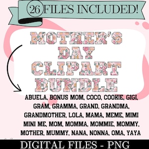 Muttertag Großmutter Mütter Namen Bundle, Floral Mama Sublimation PNG, Sofortiger Download, Mutter Clipart PNG, Pink Mama Mama Digital