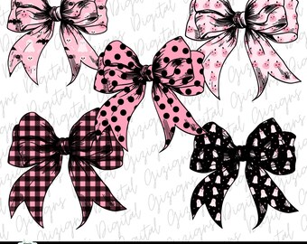 Trendy Pink Halloween Coquette Bow PNG Retro Clipart Bundle Ghost Bow Pumpkin Bow Polka Dot Bow Spooky Vintage Pink Black Sublimination