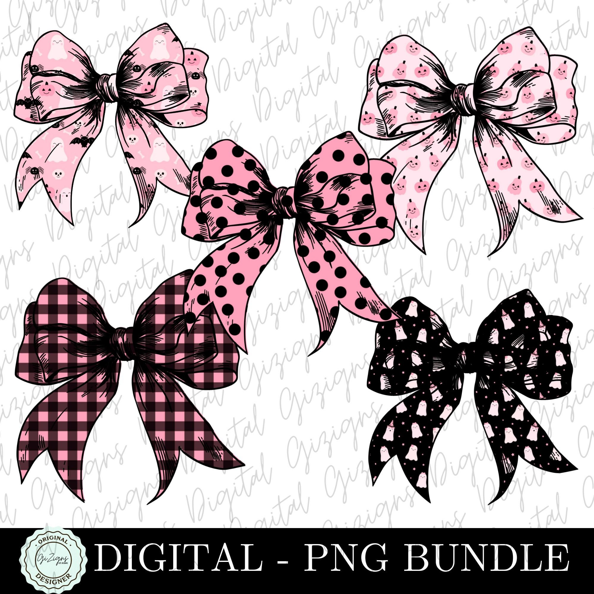 Trendy Pink Halloween Coquette Bow PNG Retro Clipart Bundle Ghost Bow ...