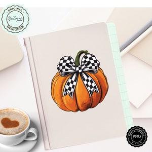 Trendy Checkered Bow Coquette Pumpkin PNG Clipart, Halloween Watercolor ...
