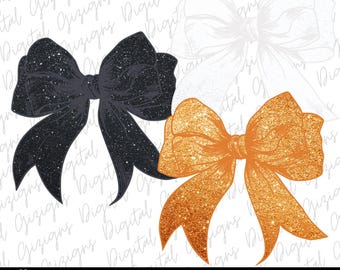 Glitter Halloween Bow Bundle PNG, Y2K Coquette Bows PNG ClipArt, Black Sparkle Bow, White Bow, Orange Bow, Glamorous Sublimation Shirt Bow