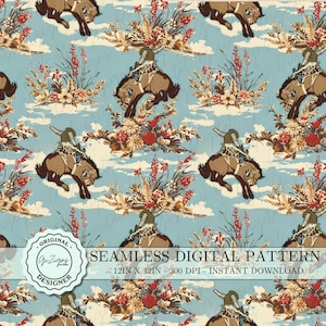 Vintage Blue Country Western Cowboy Pattern Digital Paper Country Wild West Cowboy Carta stampabile, Rodeo Digital Scrapbook Wallpaper PNG