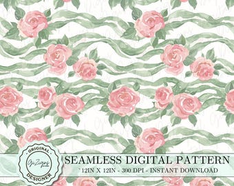 Patrón sin costuras de rosas vintage PNG SVG, papel tapiz digital de acuarela con estampado floral rosa, papel de álbum de recortes, estilo shabby chic