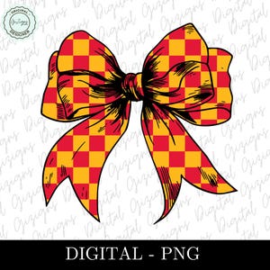 Trendige Karierte Schulfarbe Kokette Rot und Gold Schleife PNG Clipart, Varsity College Farbüberprüfung Bogen Spieltag Schachbrett Bogen Sublimation