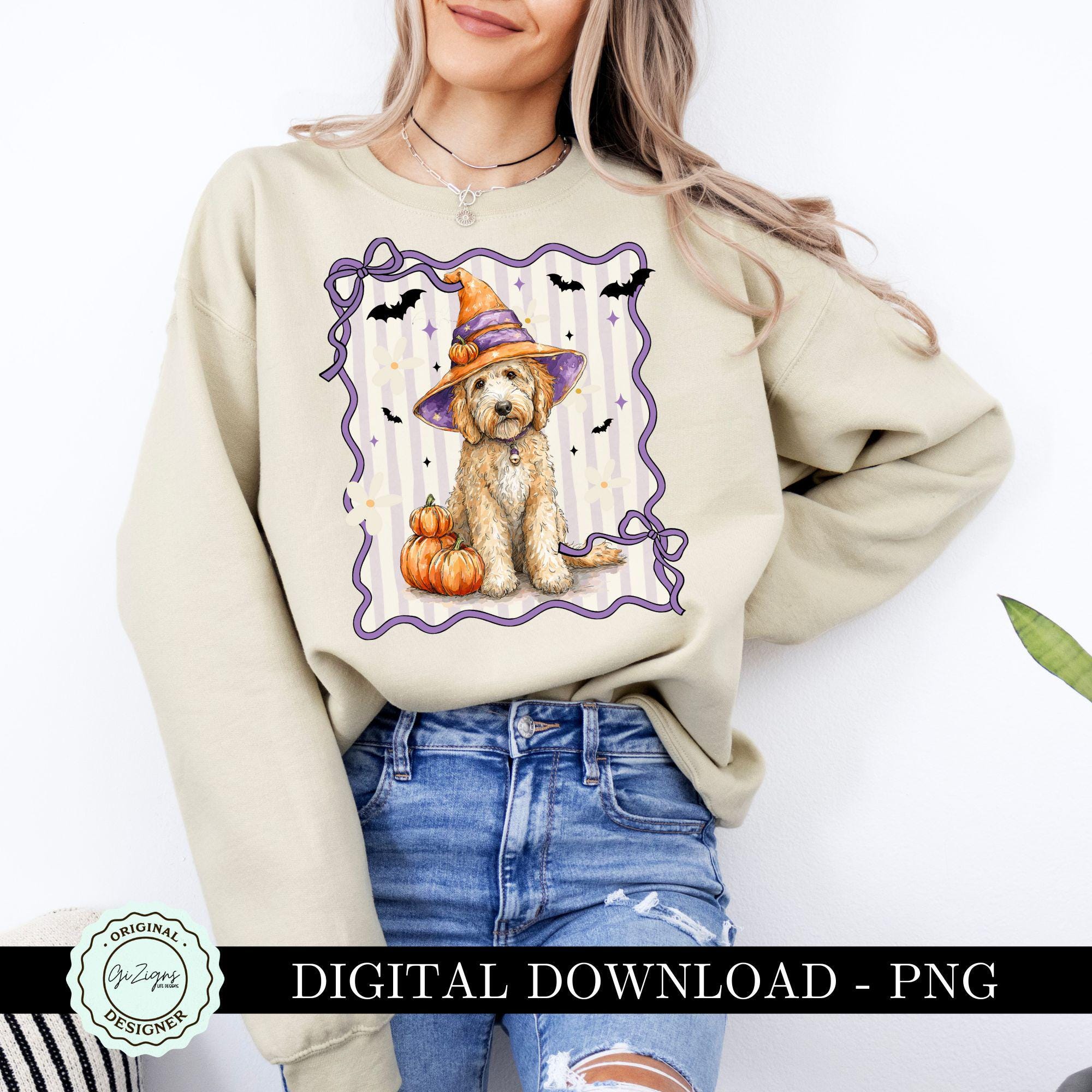 Cute Goldendoodle Halloween Dog Png, Golden Doodle Coquette Bow ...