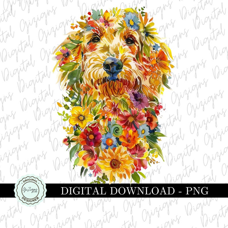 Trendy Dogs Png, Golden Doodle Png, Floral Watercolor Dog Breed PNG ...