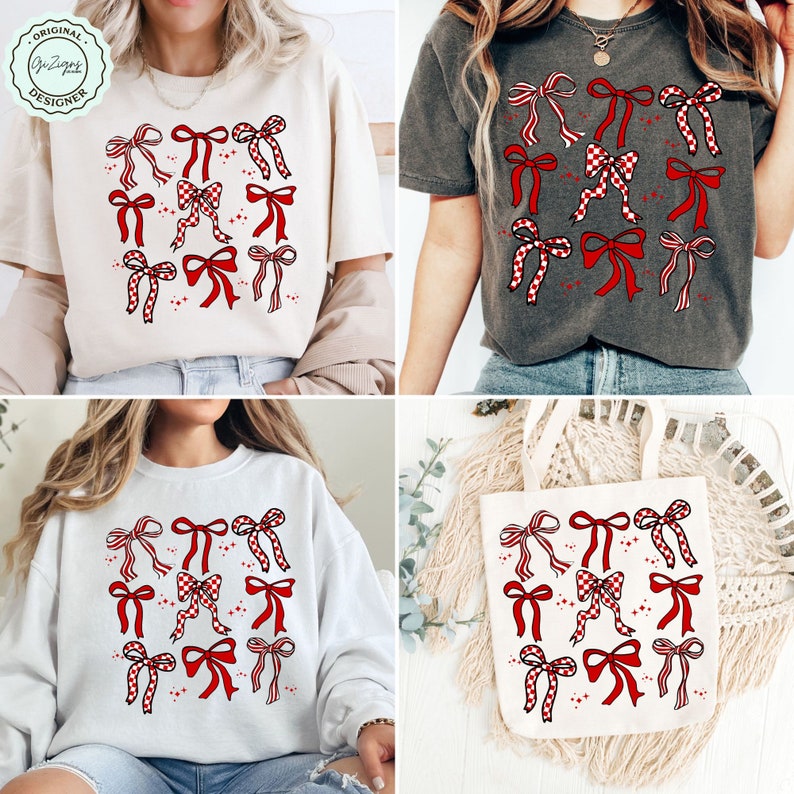 Vit och röd rutig rosett kokett PNG ClipArt Collage, röd preppy rosett ClipArt, band vit rosett röd rosett sublimering POD dtf bild 2