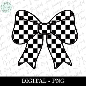 Retro karierte Coquette Bogen PNG Clipart, Schachbrett Bogen Sublimation Design, adrette Rennspur Stern Clipart, digitaler Download Design
