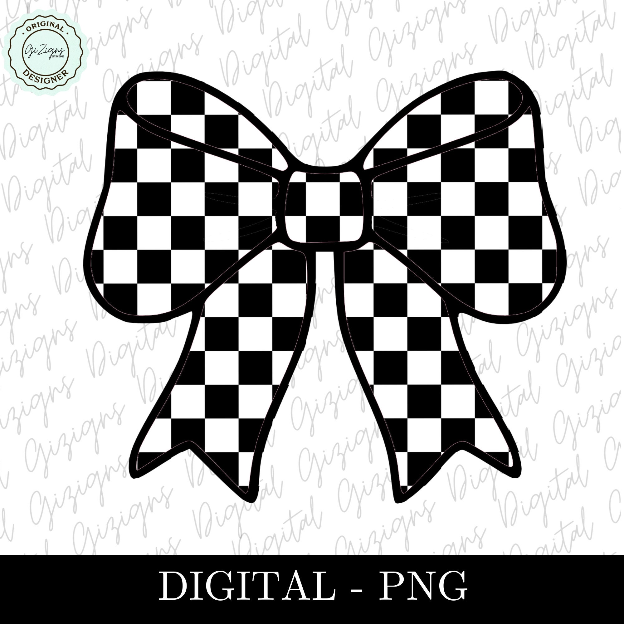 Retro Checkered Coquette Bow PNG Clipart, Checkerboard Bow Sublimination Design, Preppy Racetrack Star Clipart, Digital Download Design