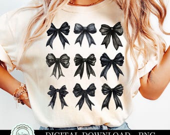 Lazo negro de moda, coqueta oscura, PNG, clip art, lazo coqueto, PNG, diseño de sublimación estética con cinta negra, descarga digital instantánea
