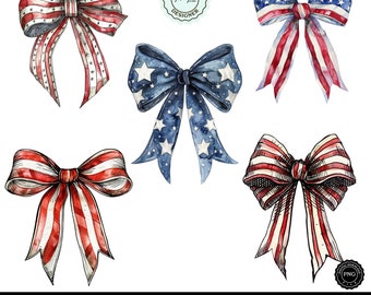 Coquette Bow PNG July 4 Patriotic Red White and Blue Bow Clipart Bundle, Patriotic Bows, 4th of July Aesthetic Sublimination Digital Design