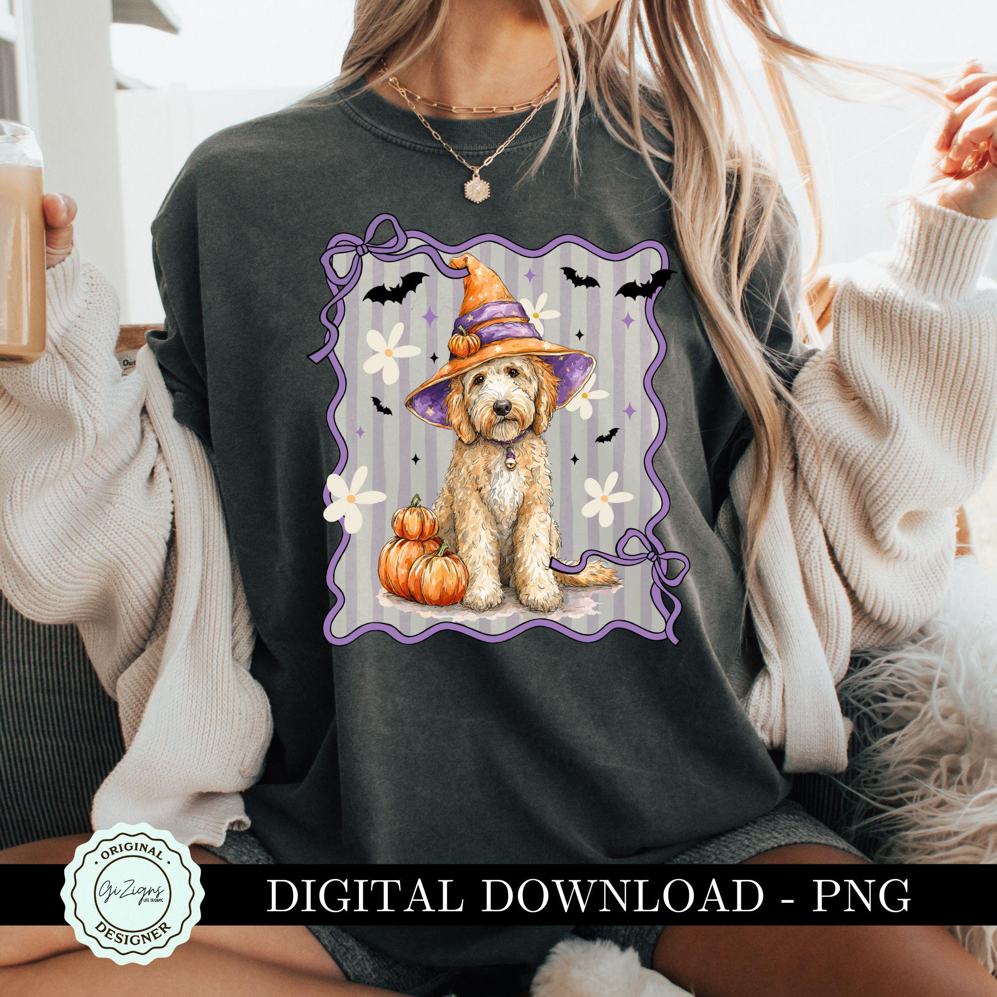 Cute Goldendoodle Halloween Dog Png, Golden Doodle Coquette Bow ...