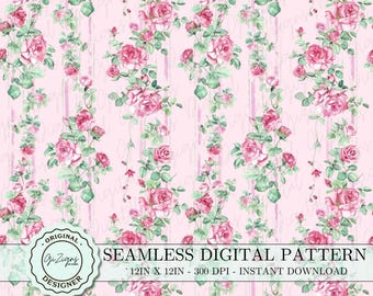 Vintage Pink Floral Seamless Pattern PNG, Fancy Preppy Flowers Repeated Grandmillenial Digital Wallpaper Background Shabby Chic Wedding Baby