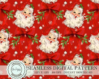 Vintage Christmas Santa Digital Paper, Red Santa Claus Seamless Pattern Printable Paper, Digital Scrapbook Wallpaper PNG, Christmas File