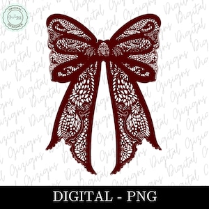 Trendy Lace Maroon Bow Coquette PNG, Watercolor Coquette Bow Clipart Crochet Soft Girl Aesthetic Sublimination Digital Download Design