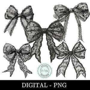 Spitze schwarz Bogen dunkel Kokette PNG, Kokette Bögen, Häkelband feminine ästhetische Sublimation Sofortiger digitaler Download Design Clipart