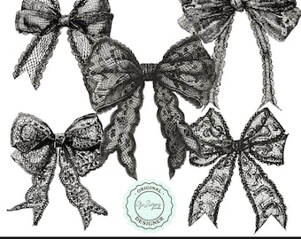 Dentelle noire noeud foncé Coquette PNG, noeuds de Coquette, ruban au Crochet Sublimation esthétique féminine téléchargement Design Clipart
