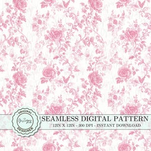 Padrão sem emenda de coquete rosa floral vintage PNG, papel de parede digital feminino feminino, papel de scrapbook, padrão de tecido retrô chique gasto