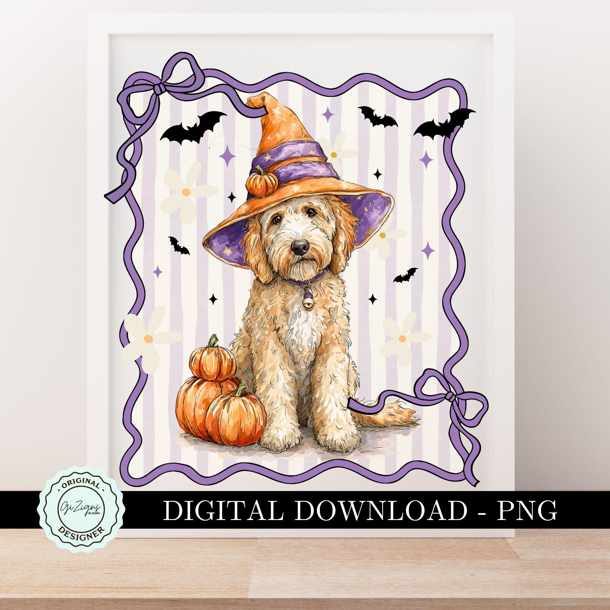 Cute Goldendoodle Halloween Dog Png, Golden Doodle Coquette Bow ...
