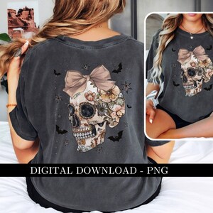 Trendig blommig Boho Halloween PNG Vintage Halloween PNG Dödskalle Clipart, Spooky Season Skelett PNG Gothic Horror Sublimation Design Collage bild 6