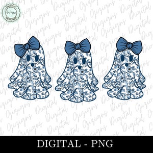 Schattige blauwe toile boujee spook png, coquette blauwe bloemen halloween strik spook clipart png, retro girly vrouwelijke esthetische sublimatie png